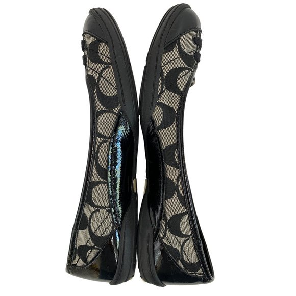 Womens 7.5 Coach Dannie Ballet Flats Shoes Monogram Patent Leather Black 6539 - Picture 10 of 16